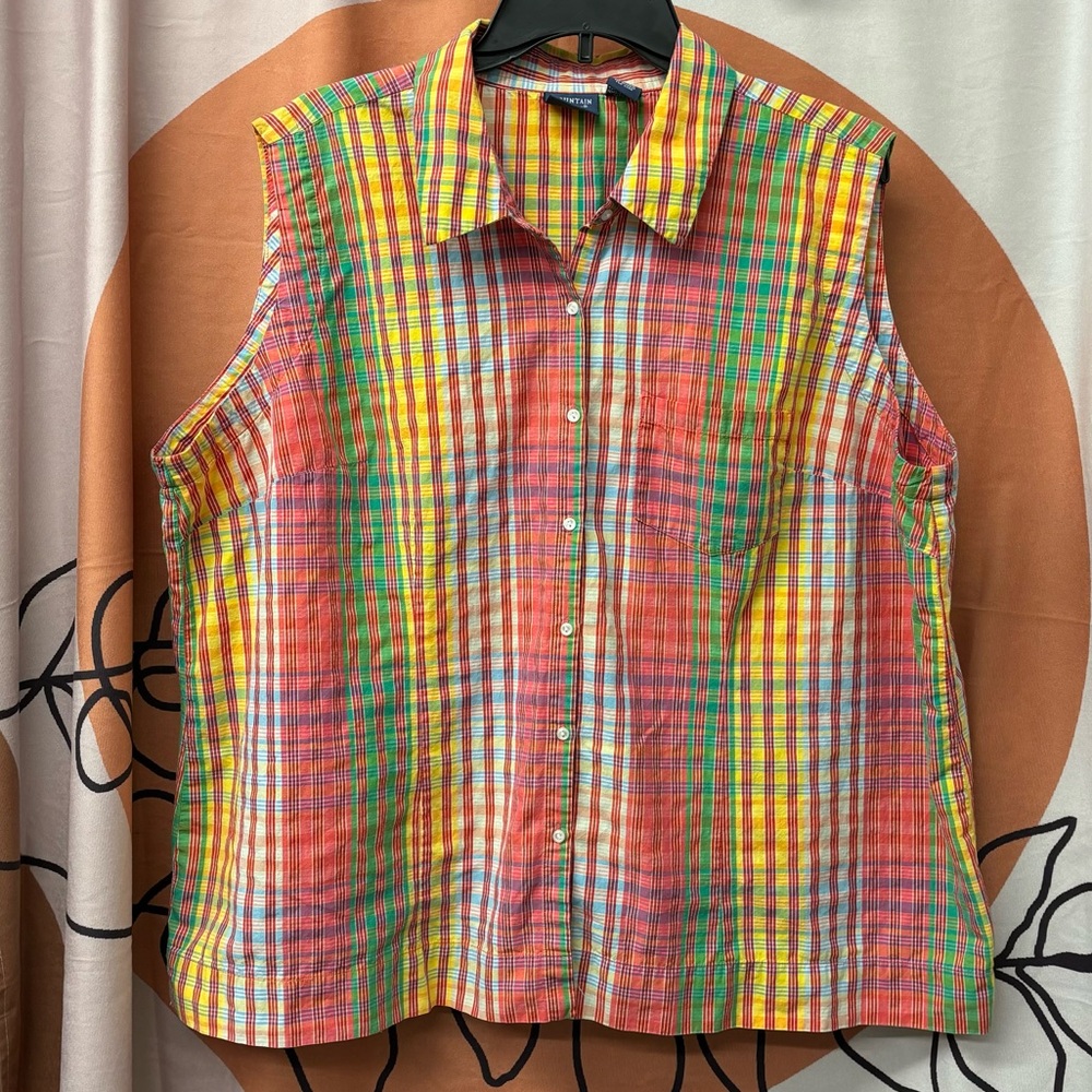 Vintage 90s Mountain Lake sleeveless button down, 3X